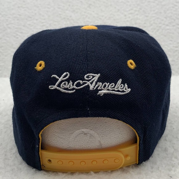 Los Angeles Flat Bill Hat Mens Snapback OSFM Yellow Navy Blue California Cali - Picture 5 of 10